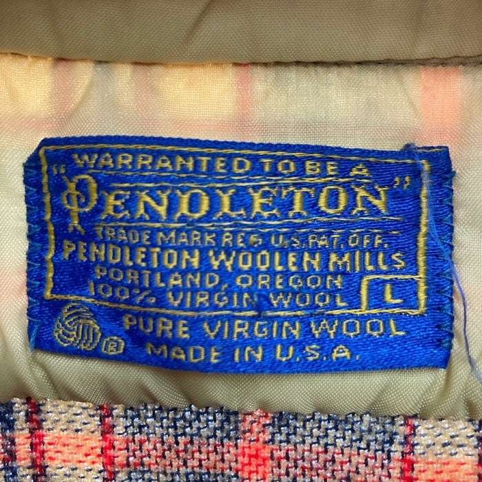 PENDLETON ペンドルトン 70's USA製 ウールシャツ 両ポケット ベージュxブルー sizeL 瑞穂店