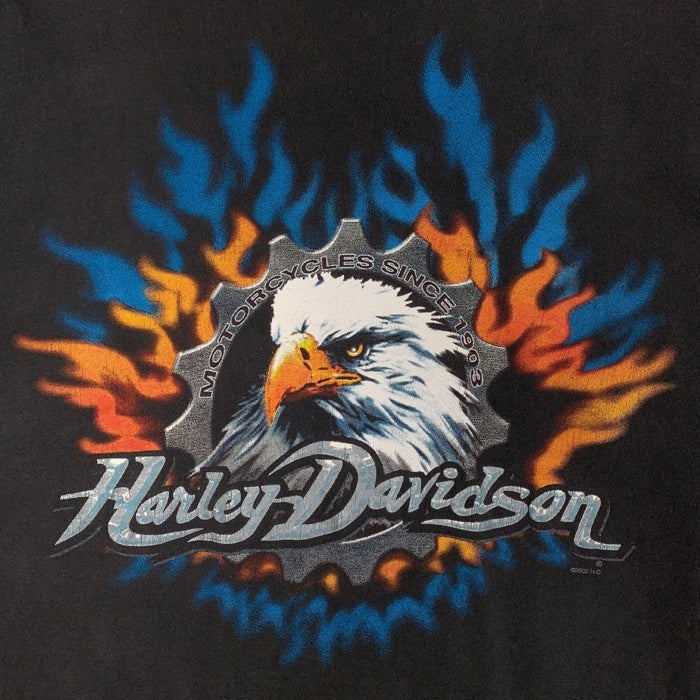 00's HARLEY-DAVIDSON ハーレーダビッドソン イーグル フレイム プリントTシャツ ブラック 2002 コピーライト Size XL 相当 福生店