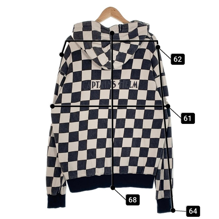 CAPTAINS HELM キャプテンズヘルム 24SS CHECKER HOODIE チェッカーフラッグ プルオーバースウェットパーカー ウォッシュ加工 ブラック ホワイト Size L 福生店