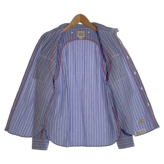 Pherrow's フェローズ シアサッカー ラウンドヨーク ストライプワークシャツ バンドカラー ブルー Size M 福生店