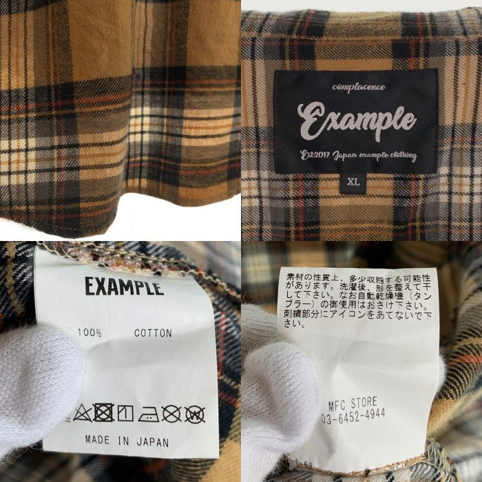 EXAMPLE エグザンプル BB BEAR CHECK SHIRTS 長袖 シャツ ベージュ Size XL 福生店