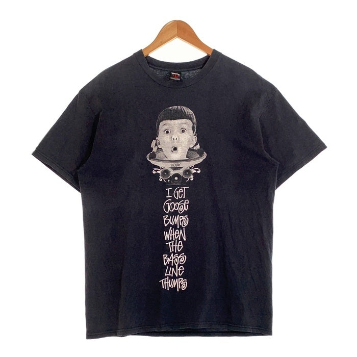 00's STUSSY ステューシー I GET GOOSE BUMPS WHEN THE BASS LINE THUMPS プリント 半袖 Tシャツ ブラック Size L 福生店