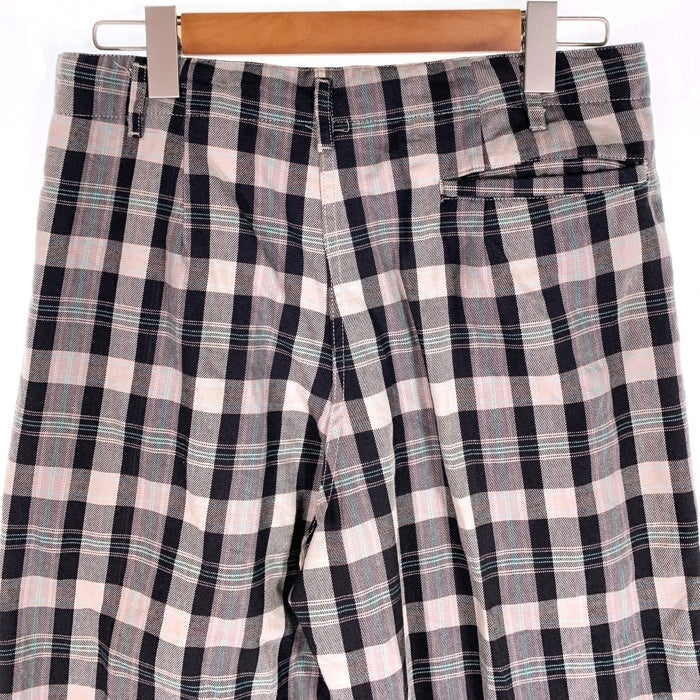 80's STUSSY ステューシー コットン チェック柄 1タックスラックス パンツ ブラック グレー USA製 黒タグ Size 32 福生店