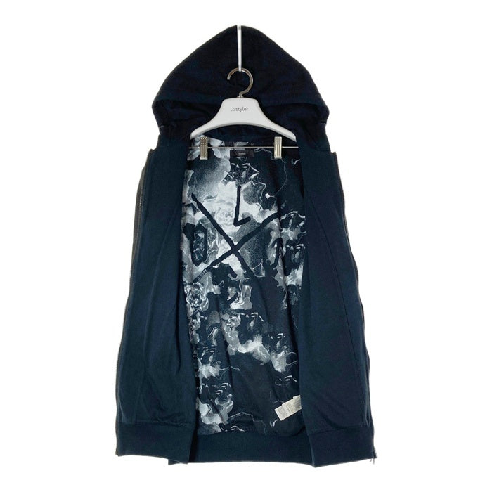 DIESEL ディーゼル レザー 切り替え スウェット ダブルジップアップ パーカー 羊革 ブラック sizeS 瑞穂店
