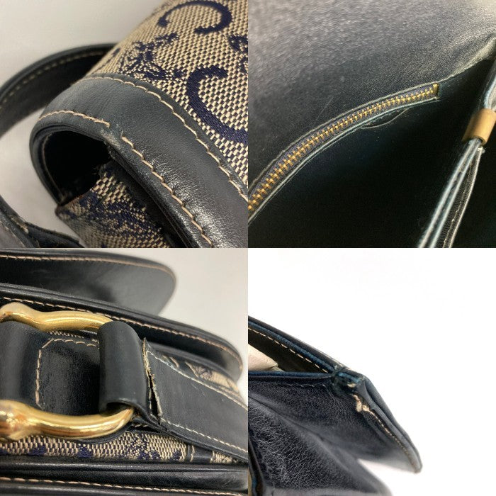 CELINE セリーヌ OLD 馬車柄 ジャガード ショルダーバッグ ヴィンテージ ネイビー 瑞穂店