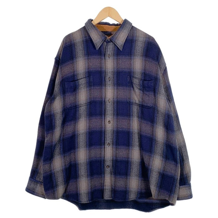 00's ST JOHN'S BAY セントジョーンズベイ フランネル オンブレチェックシャツ シャドー ブルー インド製 Size XXL 福生店