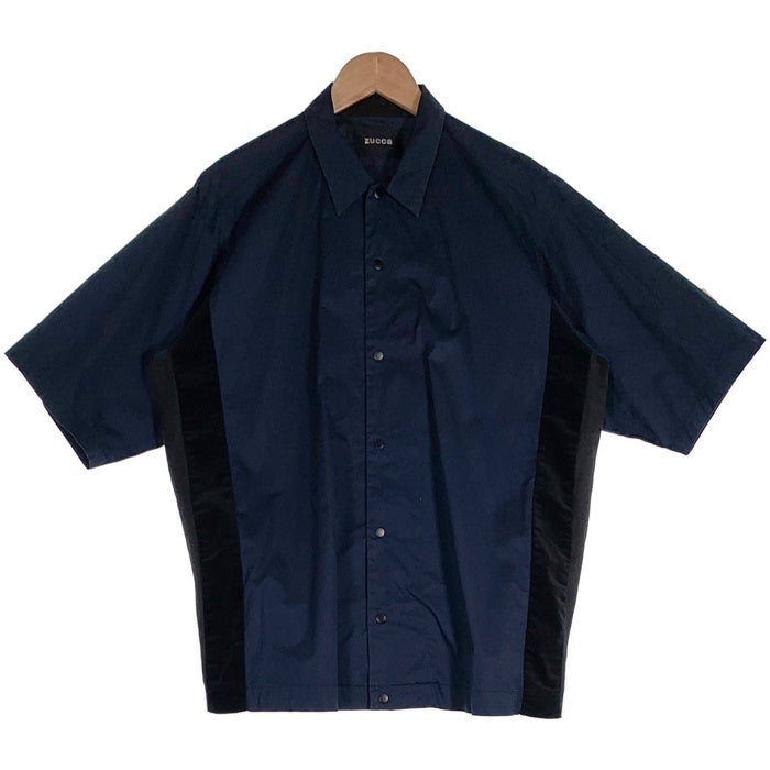 zucca ズッカ コットン ショートスリーブシャツ スナップボタン 脇下ベロア切替 半袖 ネイビー 日本製 CZ84FK504 Size M 福生店