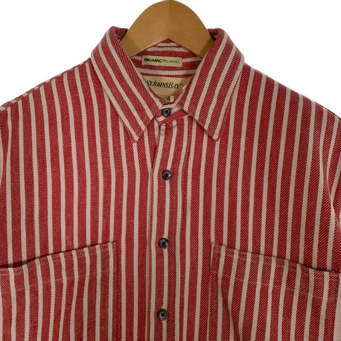 80's ST JOHNS BAY セントジョーンズベイ BIG MAC FLANNEL ストライプ フランネルシャツ レッド ホワイト USA製 Size L 福生店