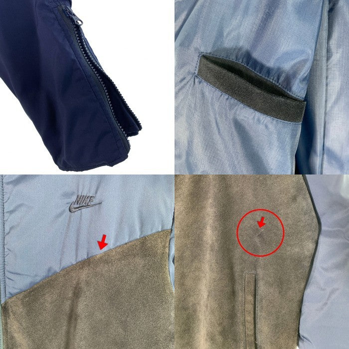 NIKE ナイキ スウェード切替 ポリエステル 中綿 ジップアップジャケット ブルゾン ネイビー ブラック カナダ製 Size XL 福生店
