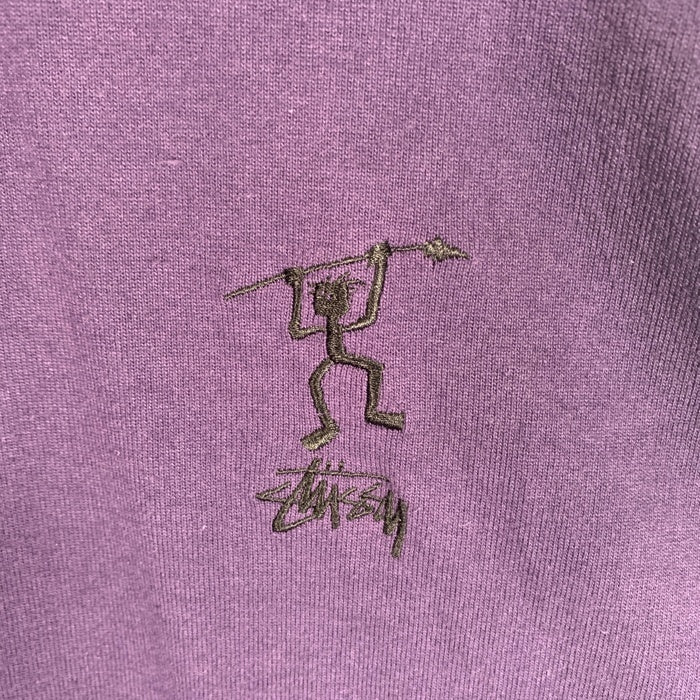 80's STUSSY ステューシー シャドーマン刺繡 プルオーバーコットンパーカー パープル USA製 オールド Size XL 福生店