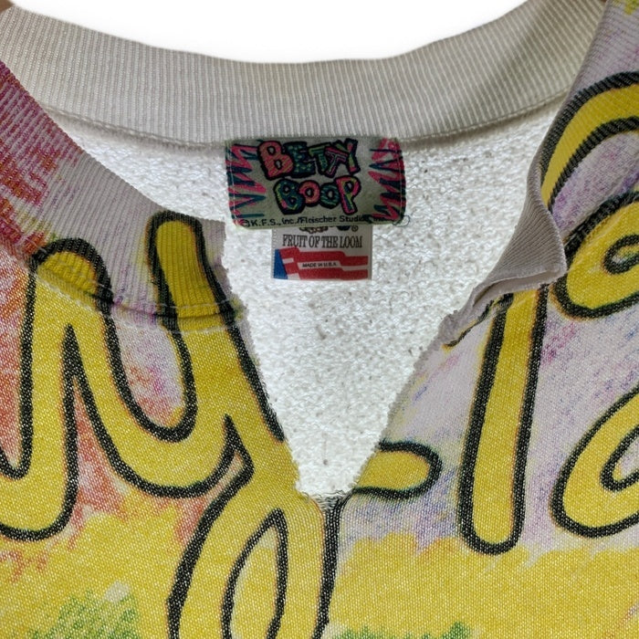 80's 90's BETTY BOOP ベティープープ 半袖 クルーネックスウェット ホワイト マルチカラー USA製 Size M 福生店