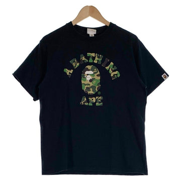 A BATHING APE アベイシングエイプ Camo College T-Shirt カモフラージュ ロゴプリント Tシャツ ブラック 001TEH301006X Size M 福生店
