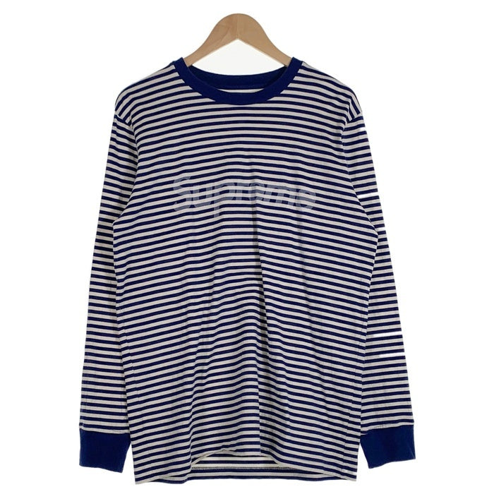 SUPREME シュプリーム 15AW Striped Logo L/S Top ストライプドロゴ ロングスリーブTシャツ ブルー ホワイト ボーダー Size L 福生店