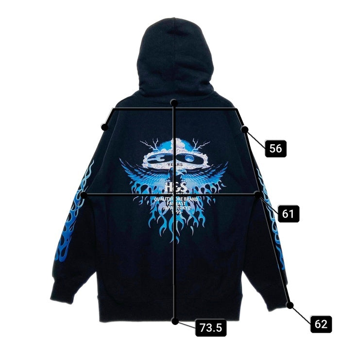 Hide&Seek ハイドアンドシーク 30th Hooded Sweat Shirt プルオーバースウェットパーカー ブラック ブルー HC-090425 Size L 瑞穂店