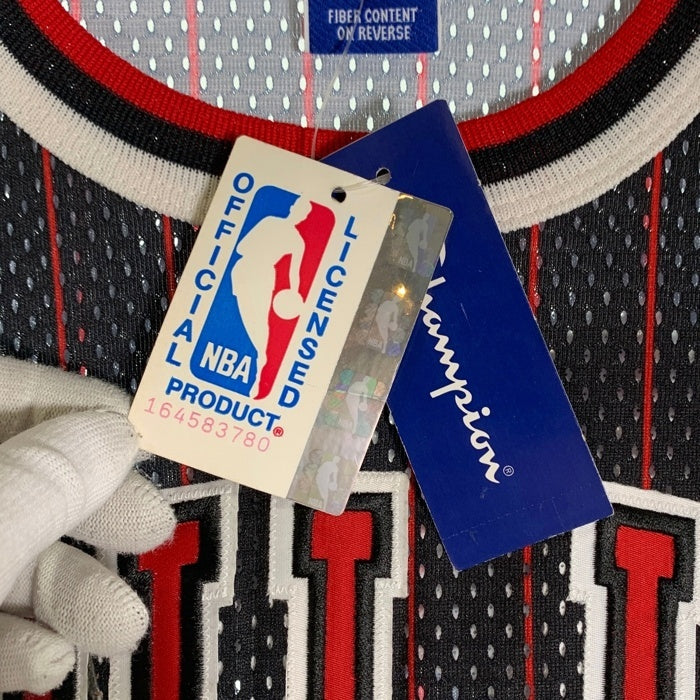 90's Champion チャンピオン Chicago Bulls シカゴ・ブルズ マイケルジョーダン タンクトップ ユニフォーム ブラック レッド ストライプ USA製 Size 48 福生店