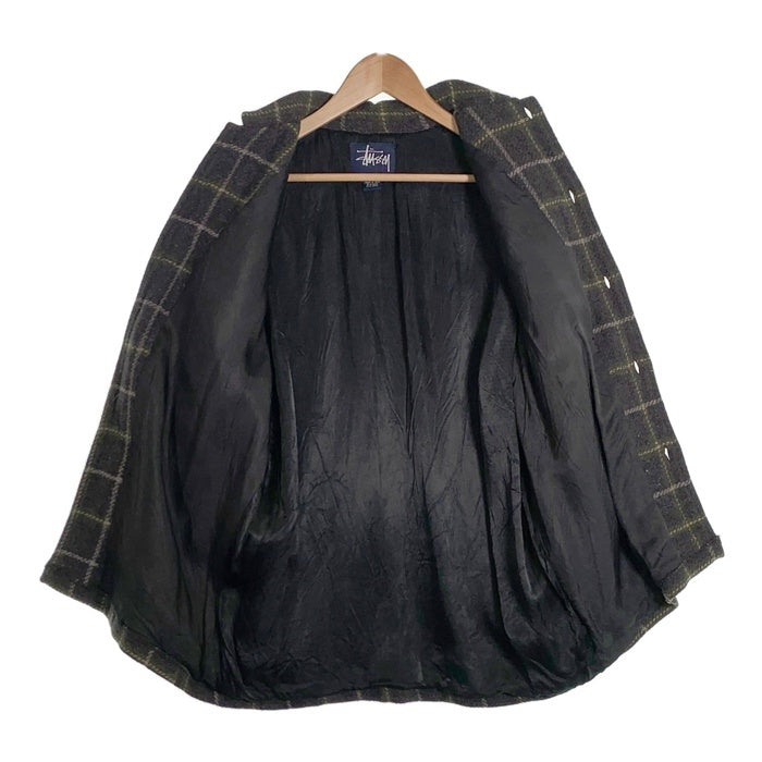 90's STUSSY ステューシー ウールチェックシャツ 長袖 グレー グリーン 紺タグ 厚手 Size M 福生店