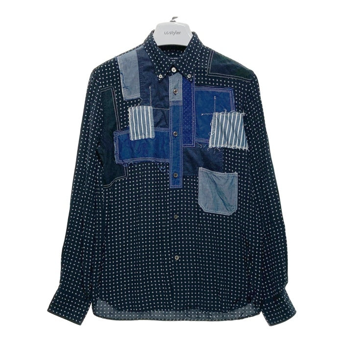 COMME des GARCONS HOMME コムデギャルソンオム ボタンダウン パッチワーク レーヨンシャツ 長袖 ブラック 総柄 HO-B052 AD2014 Size S 瑞穂店