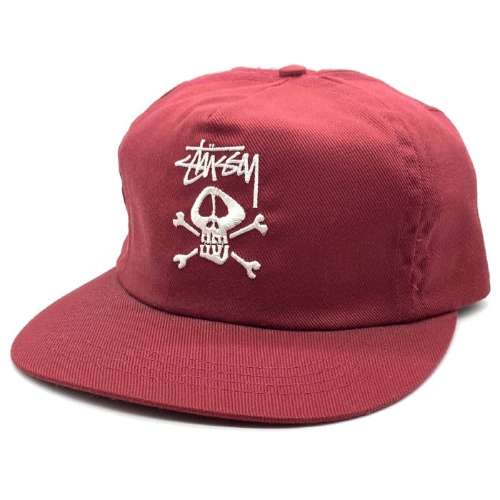 80-90's STUSSY ステューシー スカルボーン刺繡 5パネルキャップ バーガンディー オールド タグなし 福生店