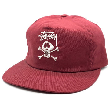 80-90's STUSSY ステューシー スカルボーン刺繡 5パネルキャップ バーガンディー オールド タグなし 福生店