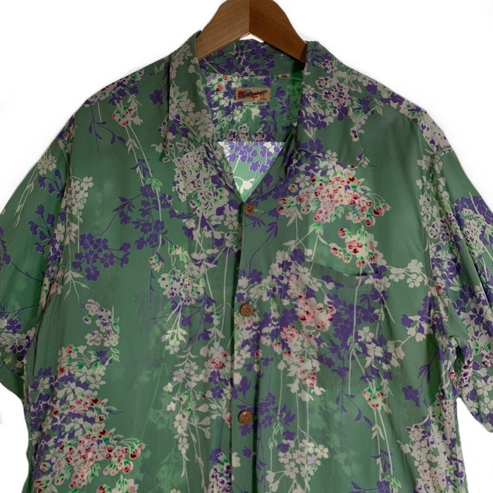 SUN SURF サンサーフ RAYON HAWAIIAN SHIRT CHERRY BLOSSOMS レーヨン 半袖 ハワイアン シャツ グリーン SS38319 Size M (15-15 1/2) 福生店