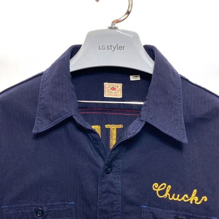 SUGAR CANE シュガーケーン ヘリンボーン ワークシャツ 半袖 ネイビー Size L 瑞穂店