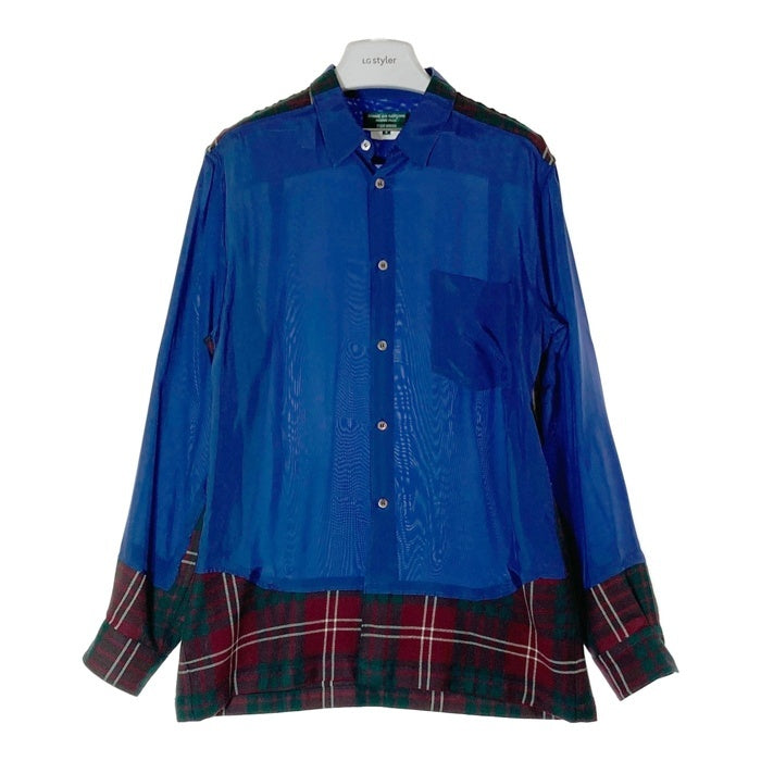 COMME des GARCONS HOMME PLUS EVER GREEN コムデギャルソンオムプリュス エバーグリーン チェック切替 キュプラ 長袖シャツ ブルー sizeS 瑞穂店
