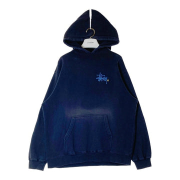 STUSSY ステューシー 銀タグ USA製 前後ストックロゴ プルオーバーパーカー ネイビー sizeL 瑞穂店