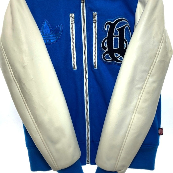 adidas アディダス ジップアップ スタジャン ワッペン ブルー 袖フェイクレザー O34630 Size S 瑞穂店