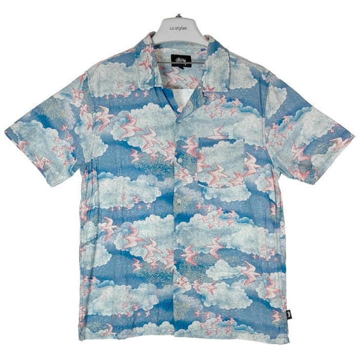 STUSSY ステューシー Cloud and Birds Aloha クラウド バード アロハシャツ ブルー sizeM 瑞穂店