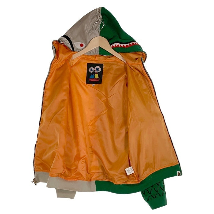 A BATHING APE アベイシングエイプ AMBUSH アンブッシュ ハーフシャーク アリゲーターフルジップパーカー ナイロン切替スウェット グレー グリーン Size M 福生店