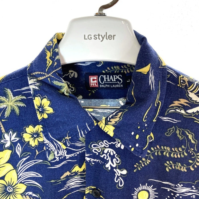 CHAPS RALPH LAUREN チャップス ラルフローレン レーヨン リネン オープンカラーシャツ ネイビー 半袖 アロハ Size L 瑞穂店