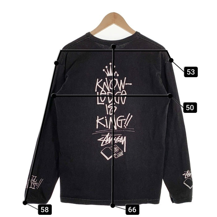 STUSSY ステューシー KNOWLEDGE IS KING プリント ロングスリーブTシャツ ブラック Size M 福生店