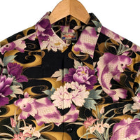 Dry Bones ドライボーンズ オープンカラー コットンシャツ ブラック 和柄 鯉 Size M 福生店