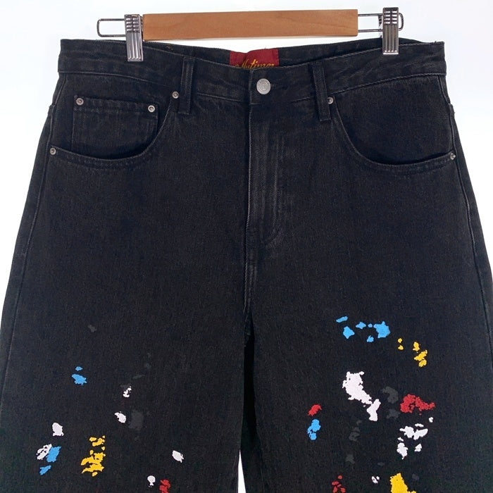 Mutimer ペンキ加工 ブラックデニム ワイドパンツ 裾カットオフ Size 32 福生店