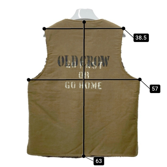 OLD CROW オールドクロウ ジャングルクロス デッキベスト ジップアップ カーキ ステンシル サンプル品 Size M 相当 瑞穂店