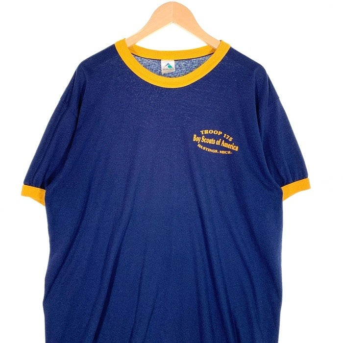 90's Boy Scouts of America ボーイスカウト プリントリンガー Tシャツ ネイビー イエロー AUGUSTA Size XL 福生店