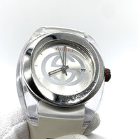 Gucci グッチ SYNC シンク クォーツ腕時計 デイト シルバー ホワイト ラバーベルト メンズ 137.1 福生店
