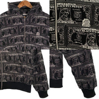 THE BLACK EYE PATCH ブラックアイパッチ DOLLAR BILL COVERED ZIP HOODIE ジップアップパーカー 内サーマル ブラック Size L 福生店