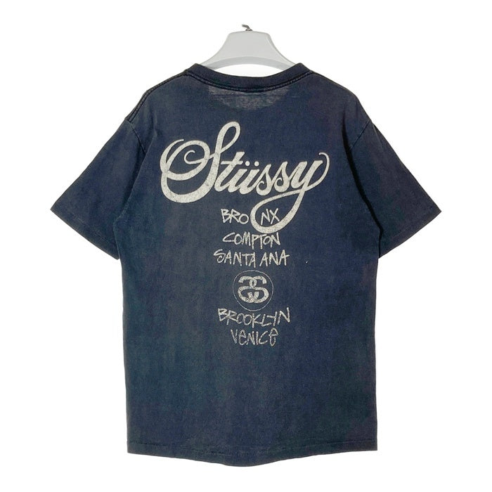 STUSSY ステューシー 80s OLD ヴィンテージ Tシャツ ワールドツアー 光沢黒タグ ネイビー size- 瑞穂店