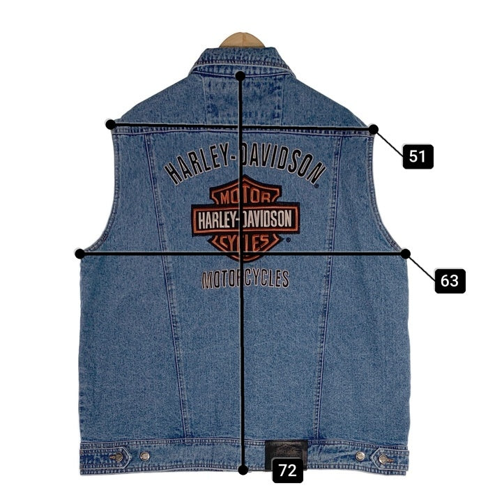 HARLEY DAVIDSON ハーレーダビッドソン BAR & SHIELD LOGO DENIM VEST デニムベスト ワッペン 刺繡 ライトブルー Size XL 福生店