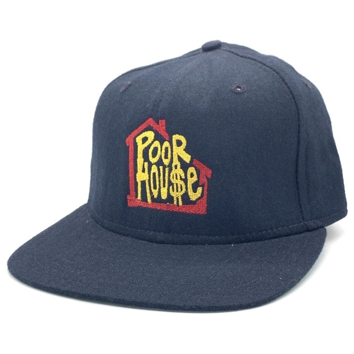 80-90's New Era ニューエラ POOR HOUSE プアハウス スケートボーダーズ 刺繡 ベースボールキャップ ネイビー ウール USA製 Size 約56cm 福生店