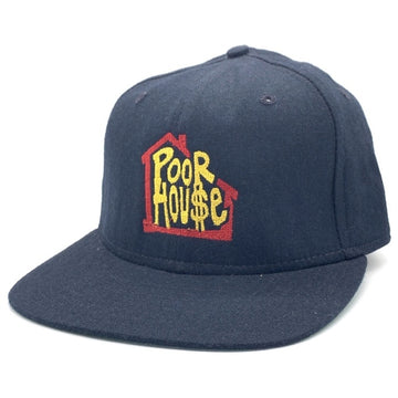 80-90's New Era ニューエラ POOR HOUSE プアハウス スケートボーダーズ 刺繡 ベースボールキャップ ネイビー ウール USA製 Size 約56cm 福生店
