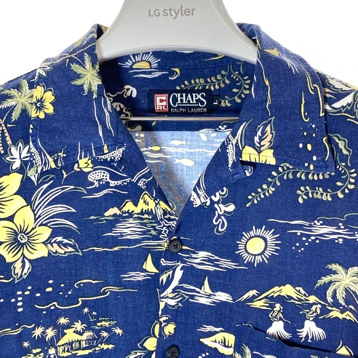 CHAPS RALPH LAUREN チャップス ラルフローレン レーヨン リネン オープンカラーシャツ ネイビー 半袖 アロハ Size L 瑞穂店