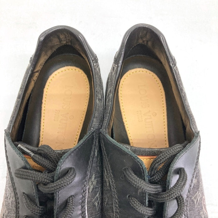 LOUIS VUITTON ルイヴィトン モノグラムデニム キャンバス×レザー ロゴ刺繍 スニーカー ブラック size38 瑞穂店