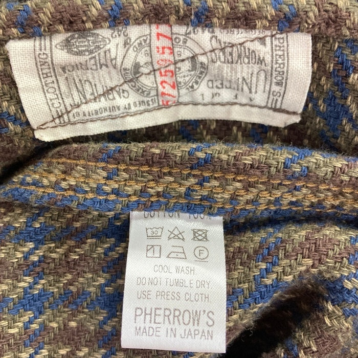 PHERROW’S フェローズ ヘビーフランネルシャツ 千鳥格子 ネイビー オリーブ Size 40 瑞穂店