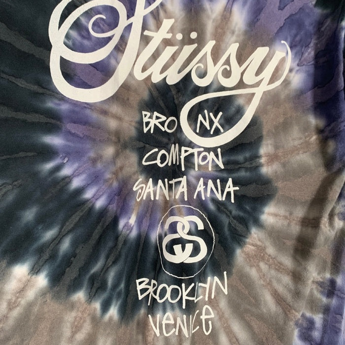 STUSSY ステューシー タイダイ ワールドツアープリント Tシャツ パープル ブラック Size M 福生店