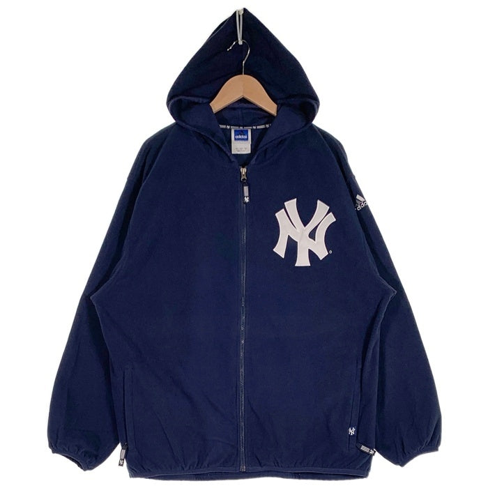 adidas アディダス TRUE TO THE SPORT ポリエステル Newyork Yankees ニューヨークヤンキース MLB フリース ジップアップ フーディー パーカー ネイビー AL4003 Size L 福生店