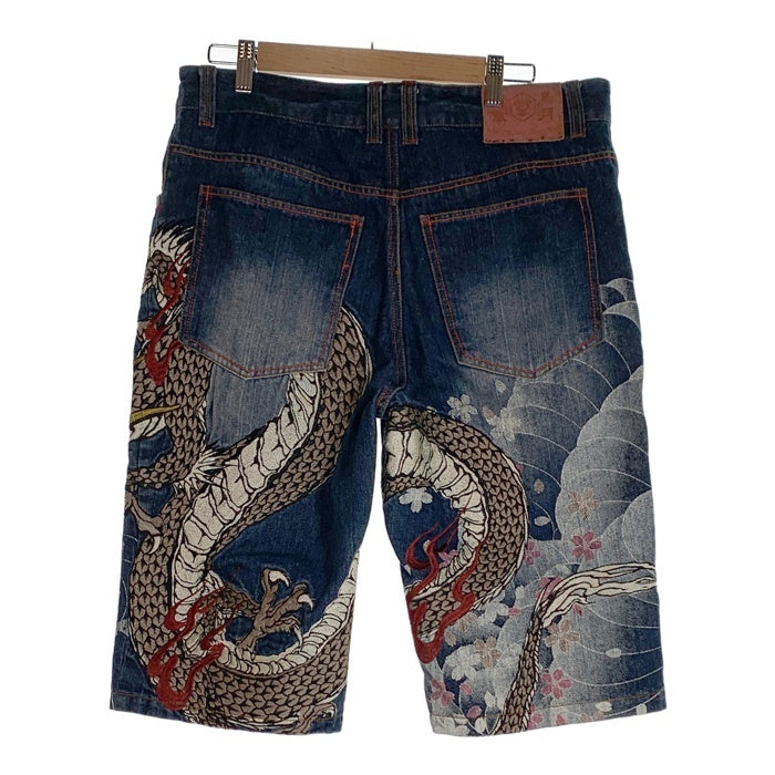 華鳥風月 カチョウフウゲツ ジッパーフライ デニムショートパンツ インディゴ 龍 虎 桜 Size 36 福生店