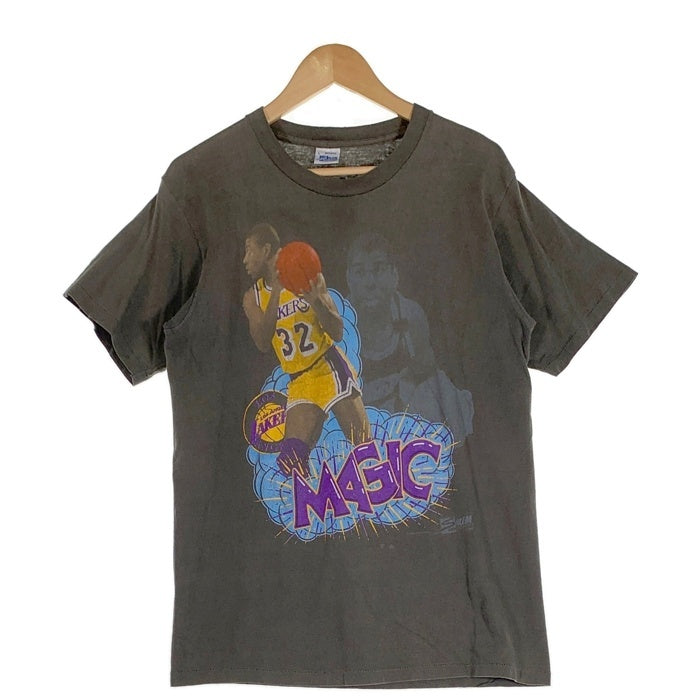 90's NBA レイカーズ マジック・ジョンソン プリントTシャツ ブラック SALEM 1990コピーライト Size L 福生店