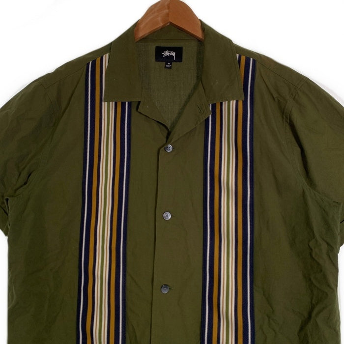 STUSSY ステューシー STRIPED KNIT PANEL SHIRT ストライプ ニットパネル シャツ 半袖 シャツ カーキ Size M 福生店